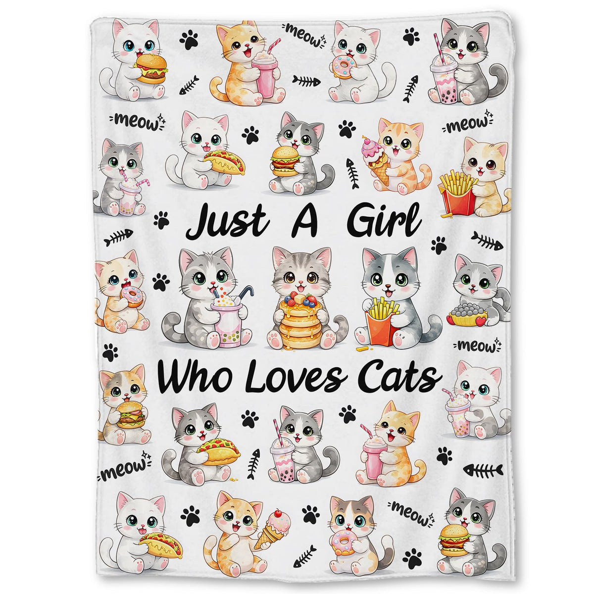 Ti Caldi Cute Cat Blanket Gifts, Adorable Kittens and Snacks Flannel Just A Girl Who Loves Throw Blanket for Couch, Bed, Travel & Home Decor, Cozy Lightweight Warm Blankets for Women Girls 60×50 in