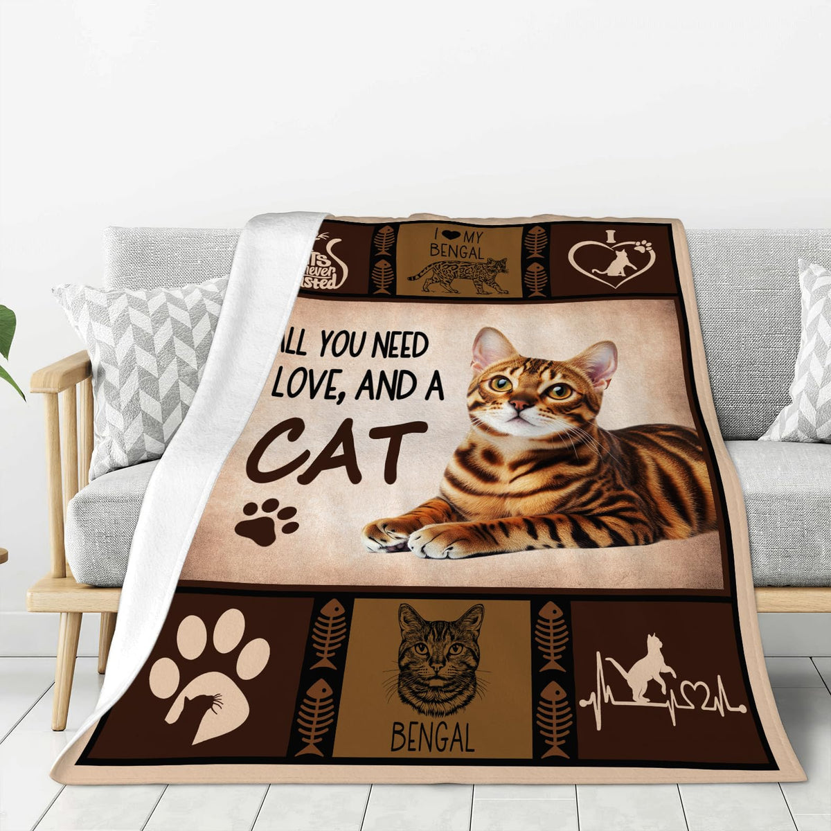 Uphomart Cat Blanket, Bengal Cat Throw Blankets, Bengal Gifts for Women Boys Girls Men Lover Adult Cozy Fleece Flannel Bedding Stuff Animal Plush for Couch Sofa Bed 40"X50"
