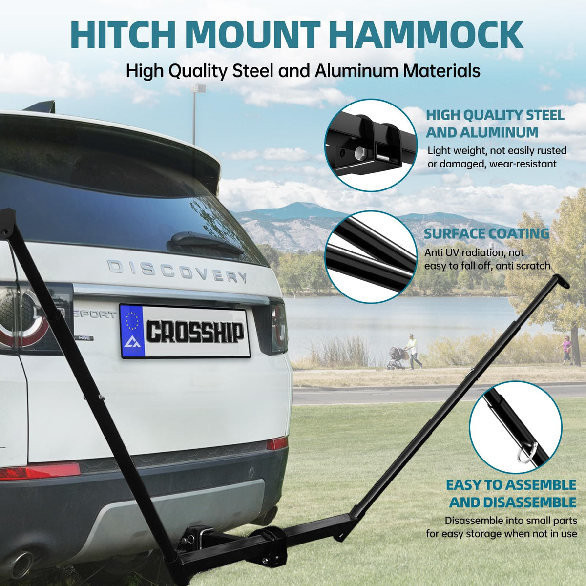 Black Camping Hammock with Mosquito Net & Hitch Mount Stand - Complete Bundle