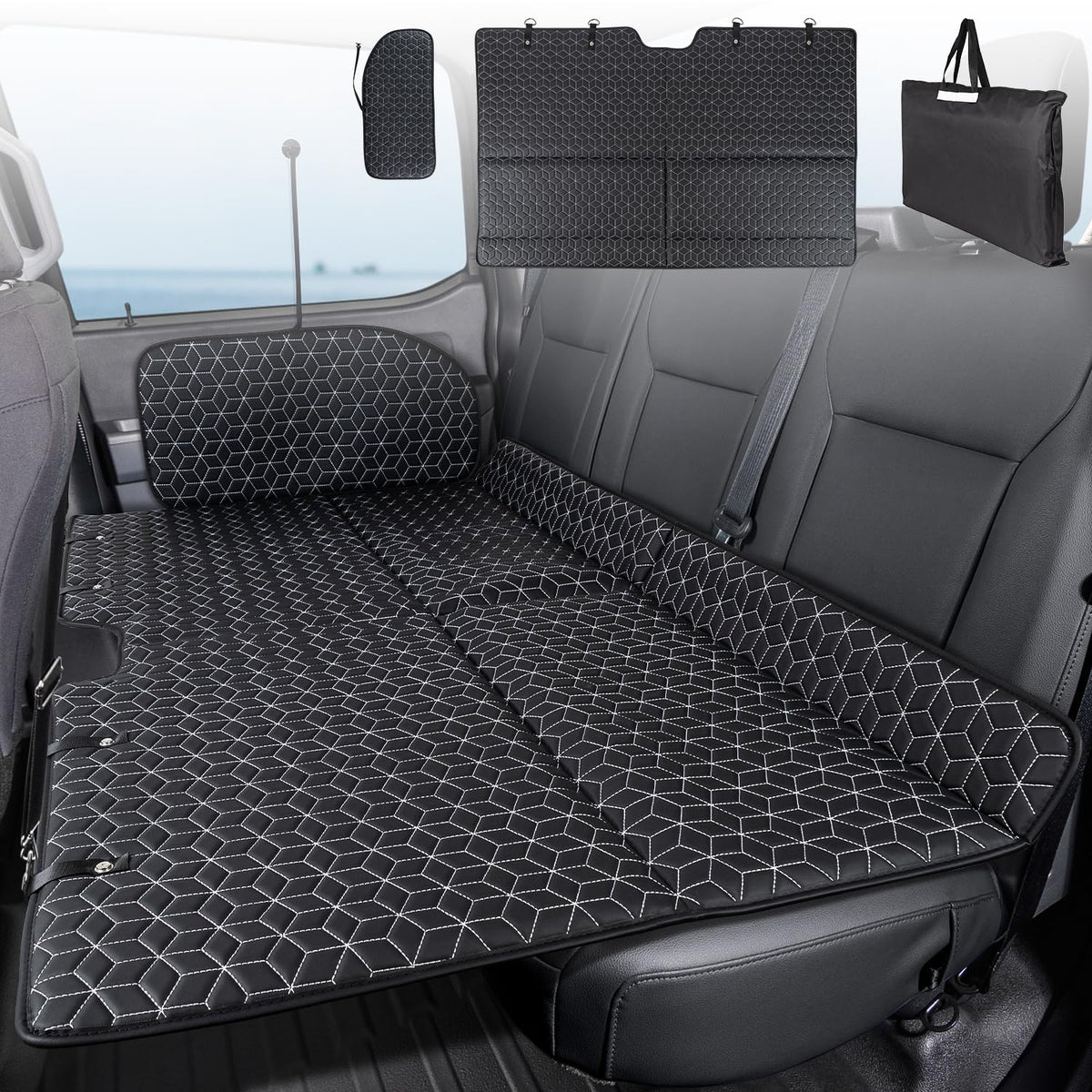 OHMU Non Inflatable Truck Bed Air Mattress for Large Truck,Car Travel Camping Back Seat Extender for F150/RAM 1500/Toyota/Silverado/GMC/Tundra