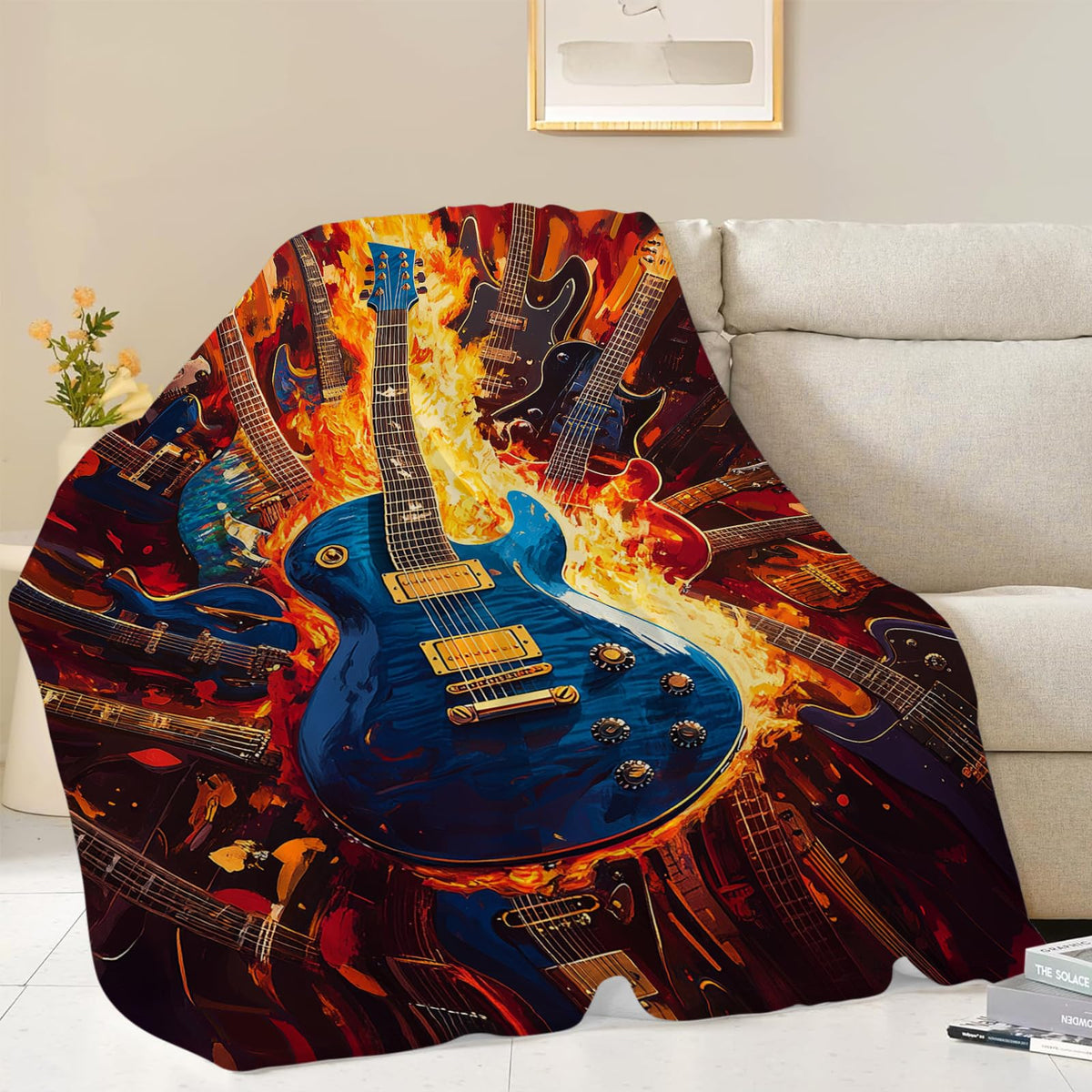 Guitar Blanket, Music Throw Blanket, Guitar Gifts, Rock Music Blankets, Guitars Stuff Fleece Flannel Plush for Women Men Boys Girls Adults Soft Bedding for Sofa Bed Studio Office Home Decor 40"X50"