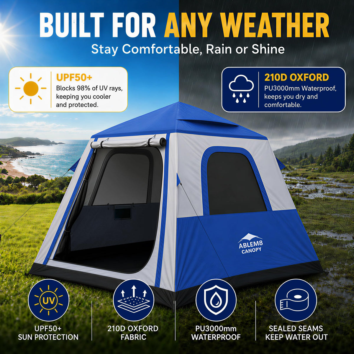 Inflatable Tents for Camping 2-4 Person, Air Tents Easy Set Up, Blow Up Tent House with Awning Pump Waterproof Portable for Adults Outdoor Camping