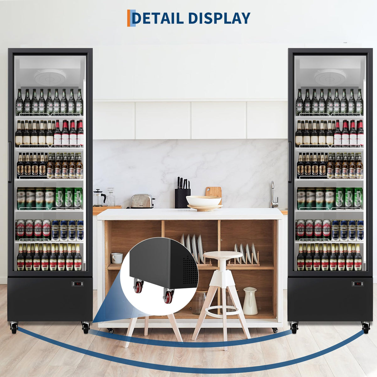 Commercial Refrigerator 17.7 Cu.ft Beverage Cooler, Glass Door Display Fridge with 5 Adjustable Shelves, Large Capacity Bar Fridge for Restaurant, Store, Upright Freezer for Home, Black