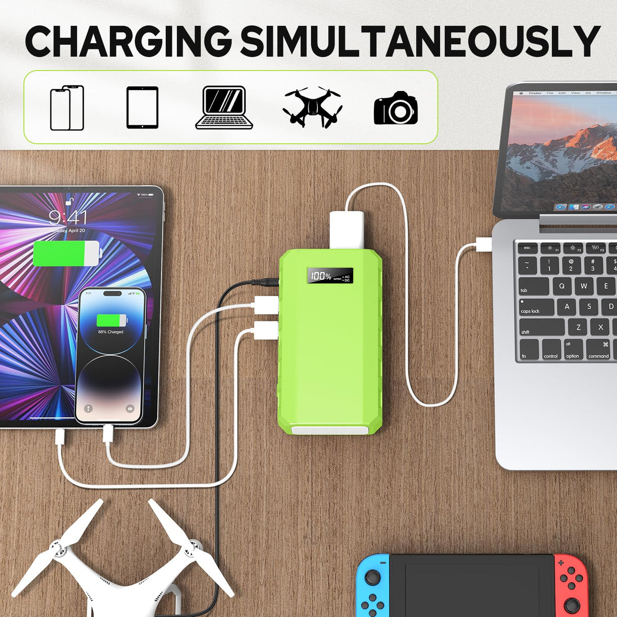 powkey Portable Power Station with AC Outlet, 65W/110V External Battery Pack 24000mAh/88.8Wh Power Pack, Portable Power Source Supply Backup for Outdoor Tent Camping Home Office