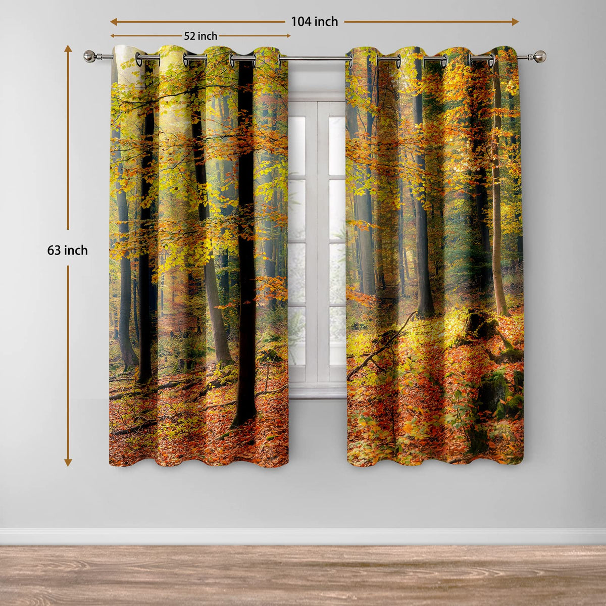 Jekeno Fall Tree Forest Blackout Curtains Jungle Autumn Tree Yellow Leaves Fall Nature Scenery Decor Home Bedroom Living Room Grommet Window Drapes 2 Panel Set, 52"x63"