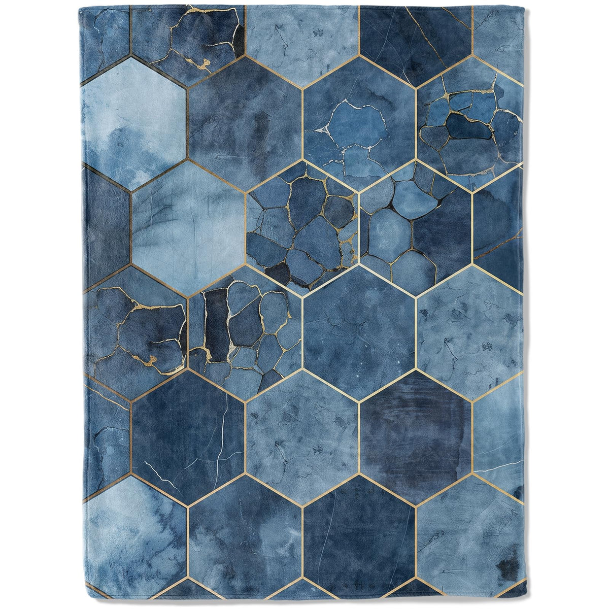 ainori Luxurious Blue Hexagon Throw Blanket 50x60 in, Elegant Blue Gold Blankets for Couch Bedroom Living Room Indoor Decor, Lightweight Soft Cozy Bedding Birthday Gift for Kids Boys Adults