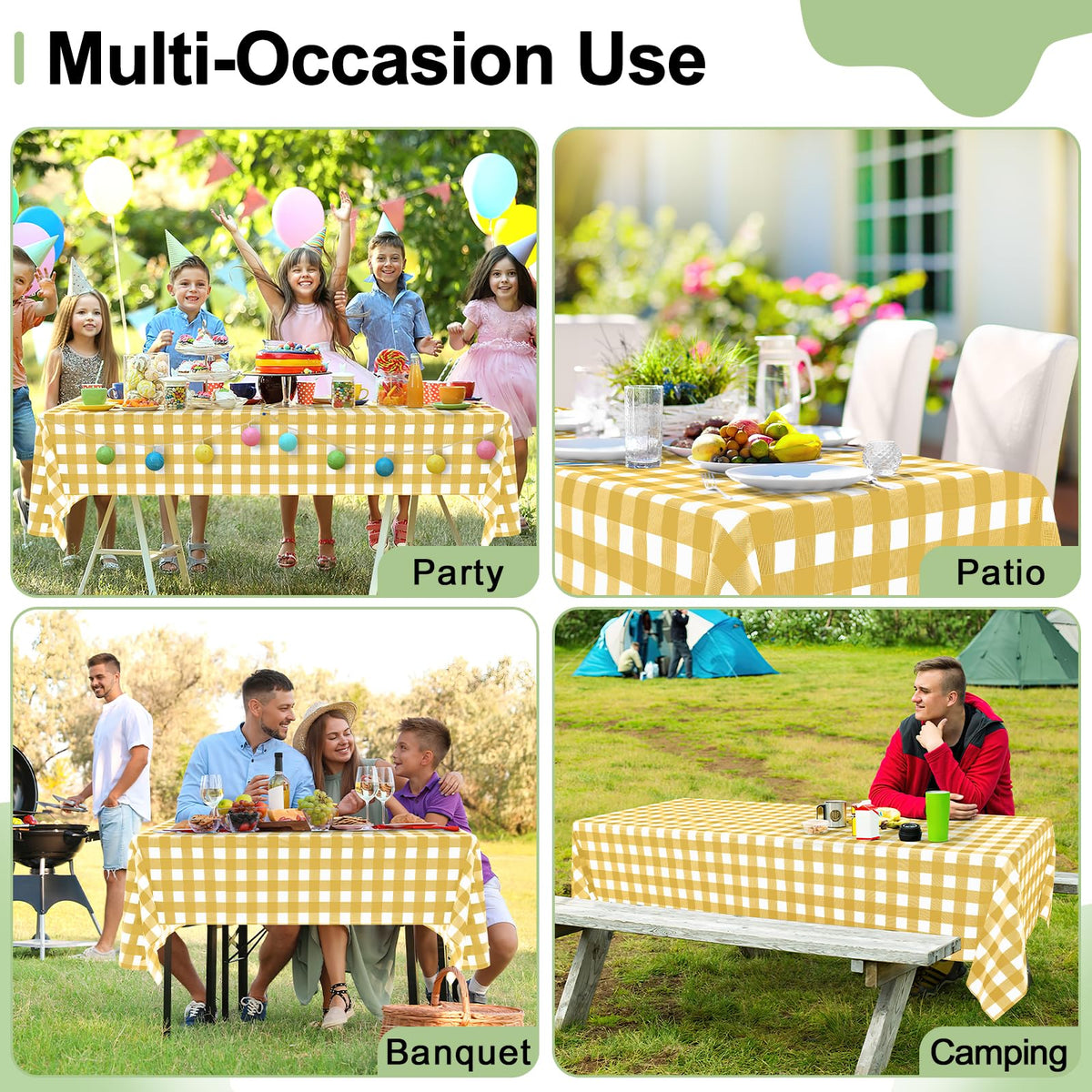 misaya 3 Packs Buffalo Disposable Table Cloth, 54 x 108 Inch Waterproof Plastic Tablecloth, Rectangle Gold and White Checkered Table Covers for Picnic, Birthday, Party, Back to School