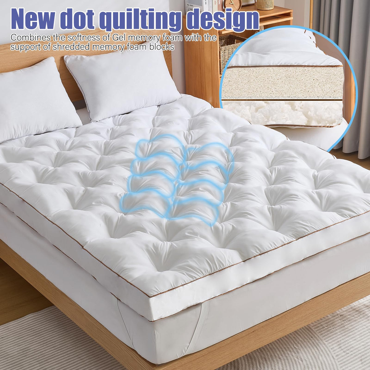 WhatsBedding 4 Inch Memory Foam Mattress Topper King for Back Pain, Filled with Fluffy Gel Memory Foam, Soft and Thick Supportive Mattress Topper, 4 Stable Anchor Elastic Straps