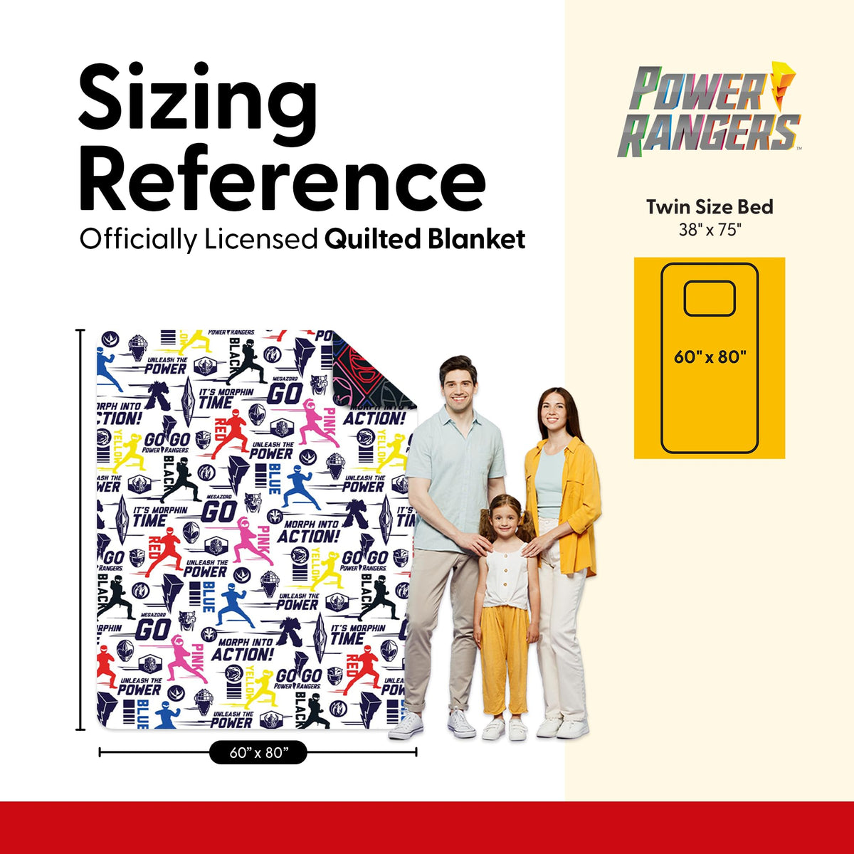 Northwest Power Rangers Core Quilted Blanket, Comfy Throw, Adults Boys Girls, Soft Lightweight Bedding for Bed, or Couch, 60 x 80 inches
