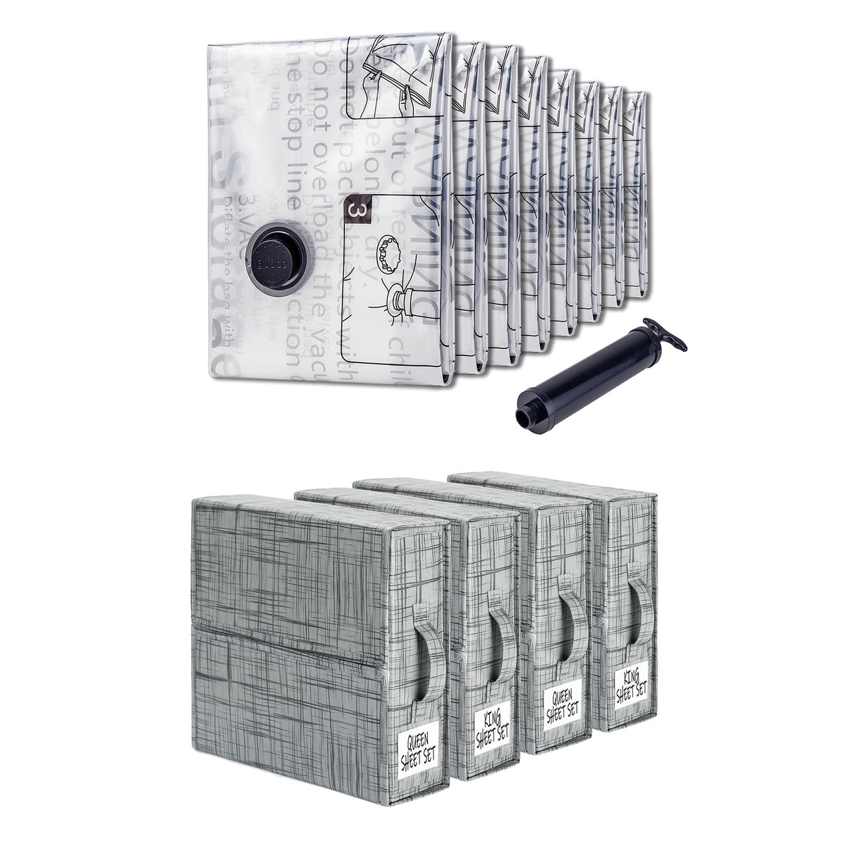 Vacuum Storage Bags and Bed Sheet Organizer