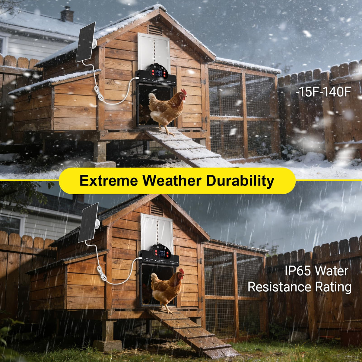 Solar Powered Automatic Chicken Coop Door with 2K Camera, 10m Night Vision Alarm, IP65 Wireless Auto Opener, 6-Month Battery Life, APP Control & 2-Way Audio, Anti-Pinch Safety Design