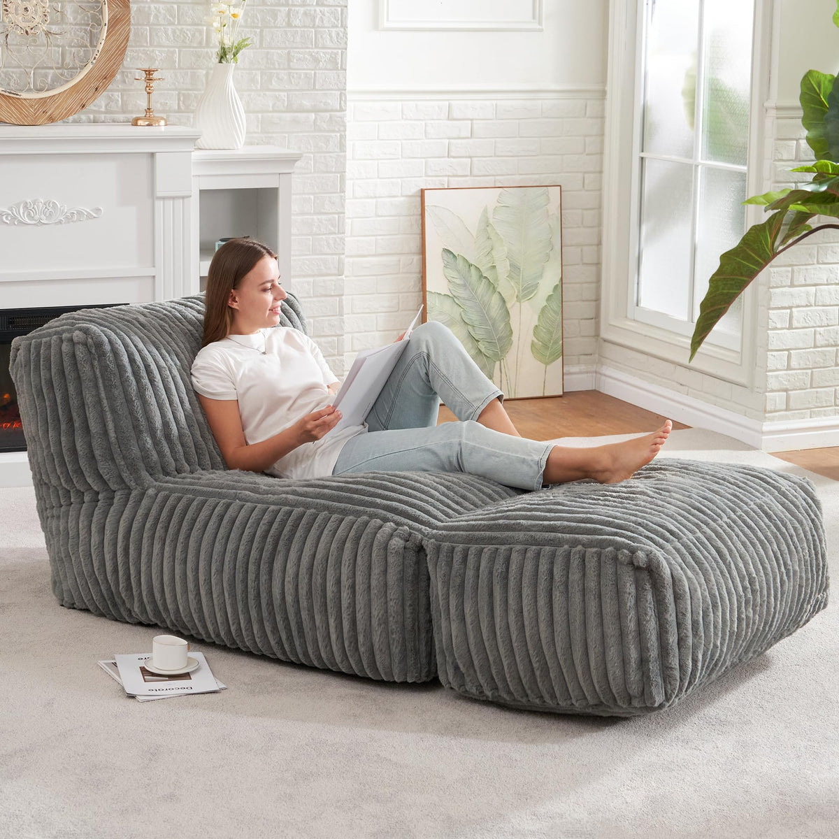 Hobestluk Giant Memory Foam Bean Bag Chairs Sofa for Adults (Grey,Large)