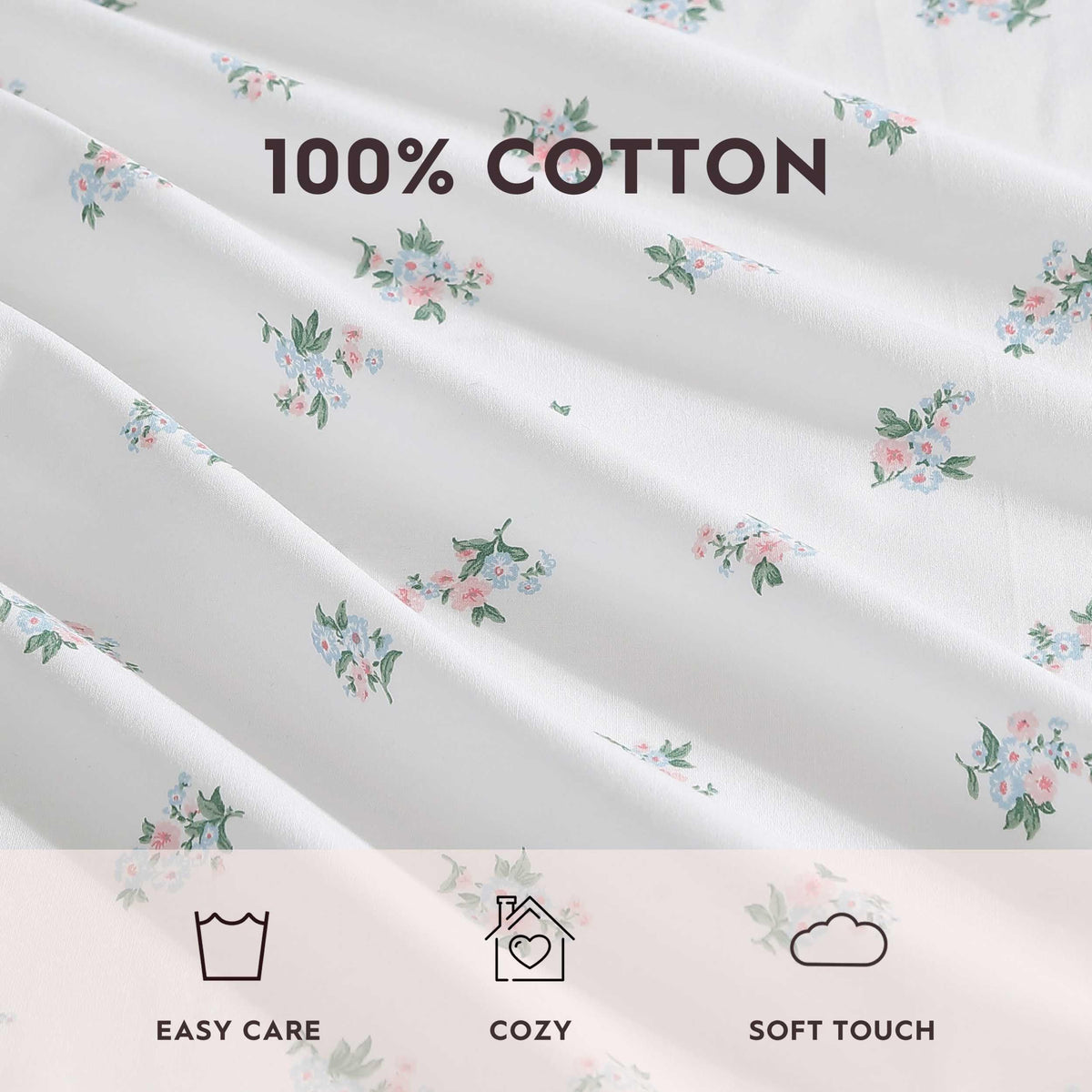 Laura Ashley – Twin Size Sheet Set, Crisp & Lightweight Cotton Percale Bedding with Fitted Sheet and Pillowcase, Floral Room Decor, Deep Pocket, College Dorm Room Essentials (Harperette Blue)