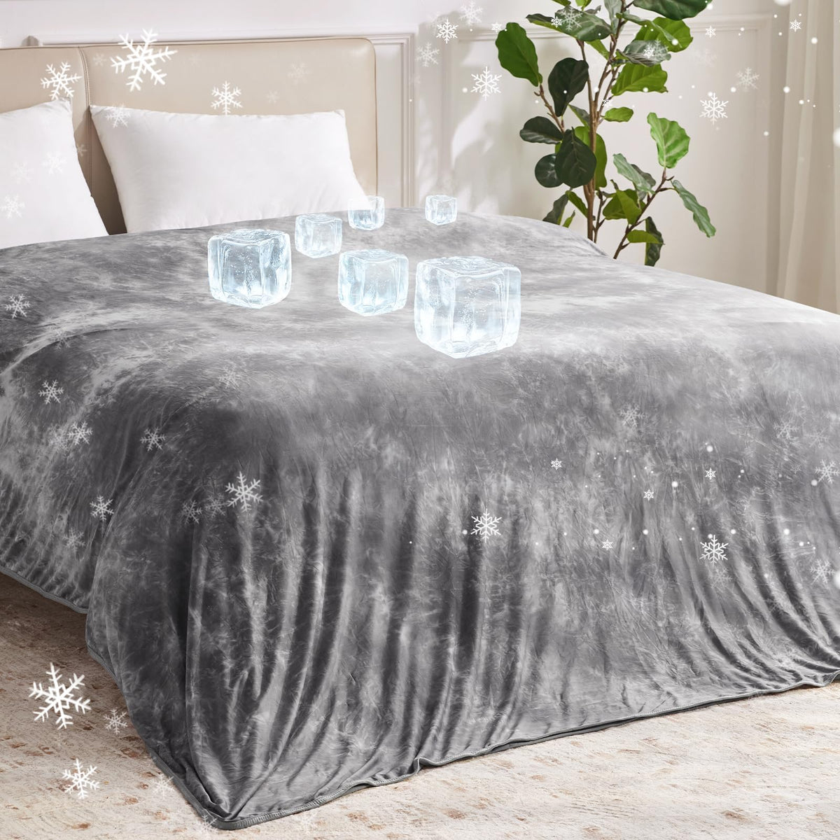 Guohaoi Cooling Throw Blanket for Hot Sleepers, Full Size 60''×90'' Lightweight Breathable Summer Bed Blanket for Night, Arc-Chill Q-Max >0.5 Cool Fiber,Lightweight Tie Dye Blanket Grey