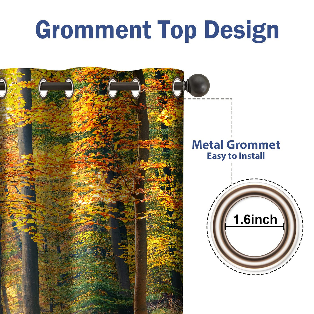 Jekeno Fall Tree Forest Blackout Curtains Jungle Autumn Tree Yellow Leaves Fall Nature Scenery Decor Home Bedroom Living Room Grommet Window Drapes 2 Panel Set, 52"x63"