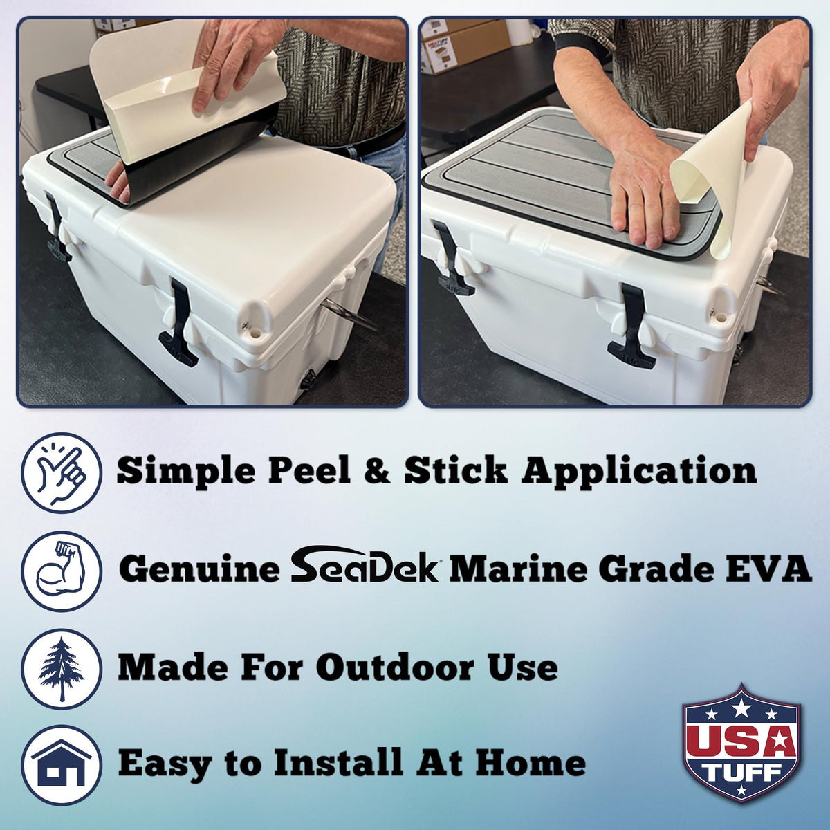 USATuff SeaDek EVA Mat Cooler Pad fits YETI 65 Tundra | Peel & Stick Application | Non Slip Comfort Accessories - US Flag (StormGray-Black)