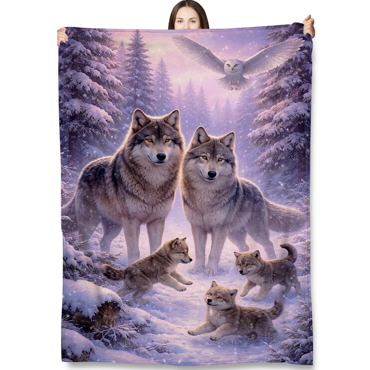 Turamurra Wolf Family Throw Blanket Gifts for Kids Women, Wolf Wildlife Blankets for Home, Couch, Bedroom, Living Room Decor, Fuzzy Warm Flannel Plush 50"x60"