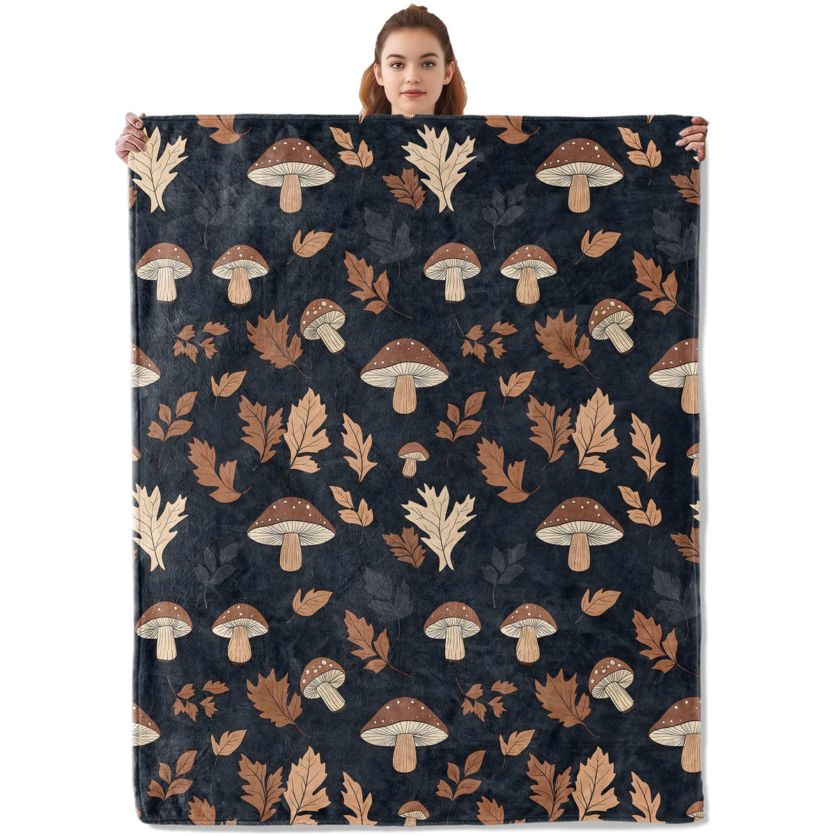 Kibue Cute Mushroom and Autumn Leaves Blanket, Soft Warm Cozy Flannel Throw - Plush Lightweight Blankets for Travel, Decor, Bedroom, Office - Ideal Gifts for Adults Kids Women Men 60"×50"