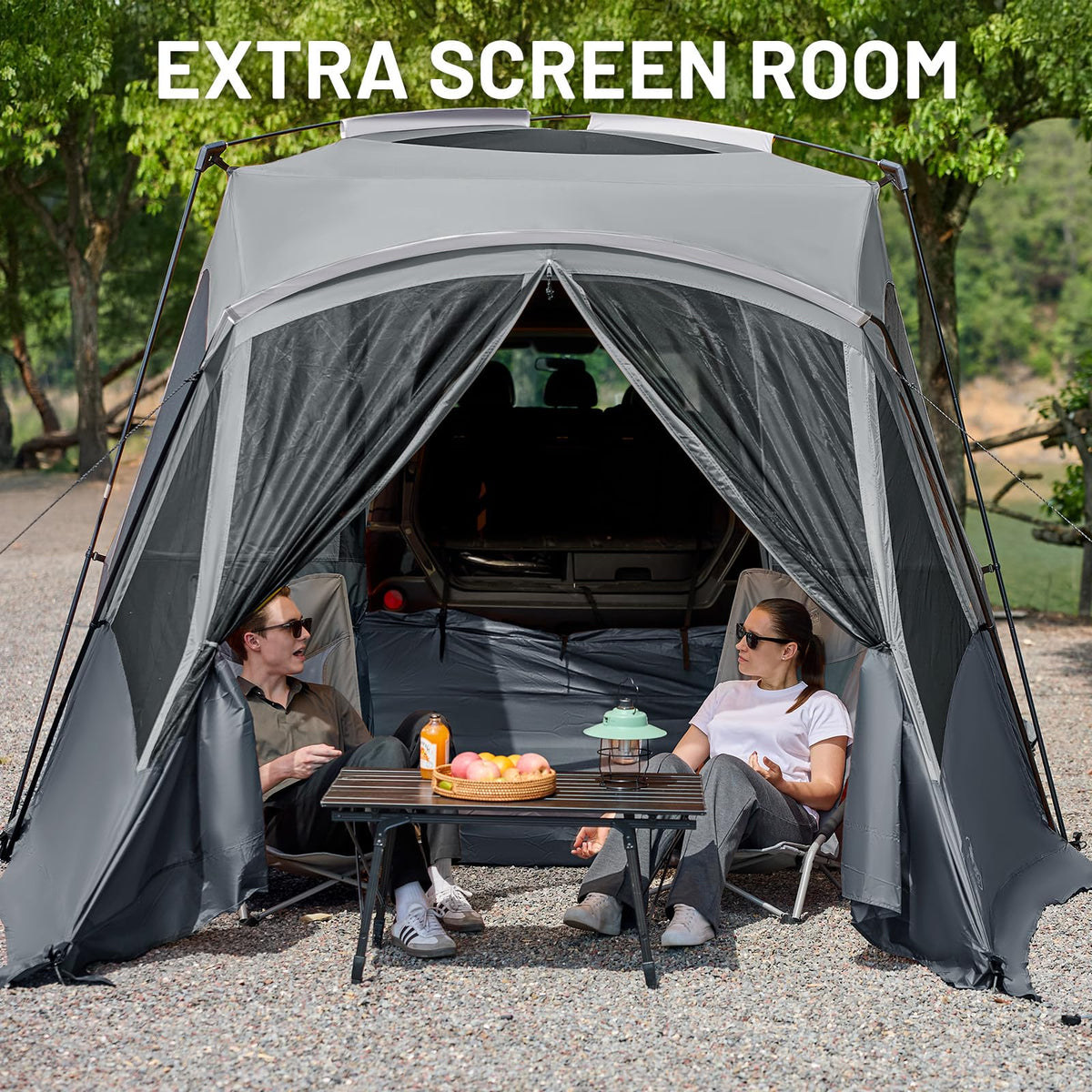 TIMBER RIDGE 5-9 Person SUV Tent with Screen Porch and Awning for Family Camping, Weather Resistant and Portable Van or Car Tent, Includes Rainfly and Storage Bag, 13' W X 10' L X 7.1' H, Grey