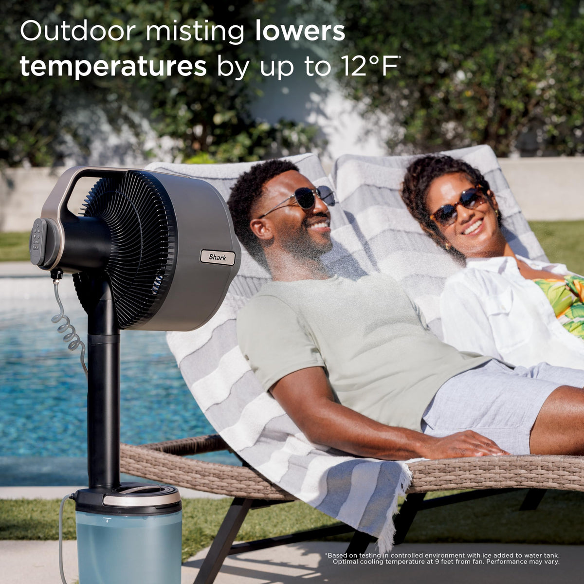 Shark FlexBreeze Pro Mist Fan — Indoor & Outdoor, Integrated Misting, Pedestal to Tabletop, Corded or Cordless, Up to 24-Hr Battery, Oscillating, Charcoal Grey, FA302