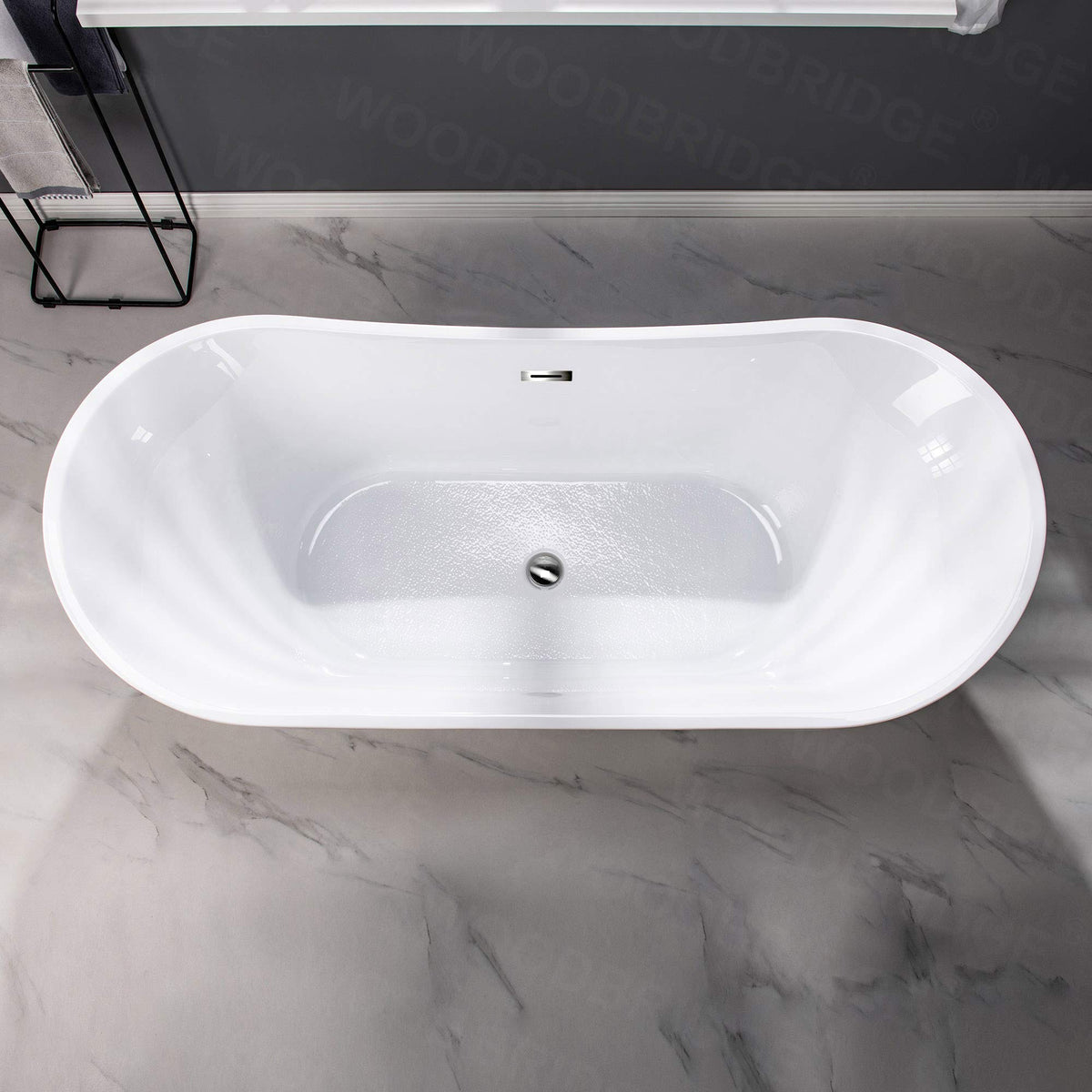 WOODBRIDGE 71"Freestanding White Acylic Soaking Bathtub with Chrome Drain and Overflow,B0017-C