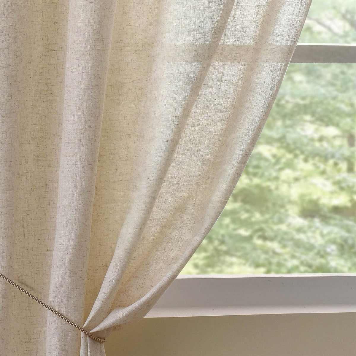 Valea Home Linen Curtains Panel 84 inch Long Light Filtering Rod Pocket Crude Drapes for Bedroom Living Room Farmhouse Window Treatment Panels, Natural, 1 Panel