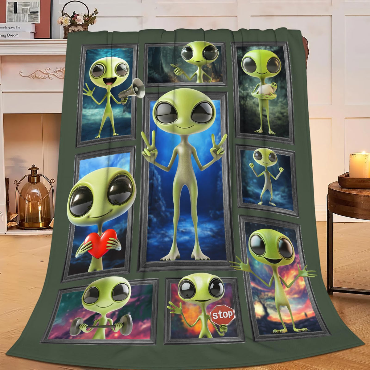 Lovira Alien Throw Blanket Space Print Throw Blankets Gifts for Couch Sofa Bed Stuff Decor Lightweight Soft Cozy Fleece Plush Warm Flannel Bedding for Lover Men Women Boys Girls 40"x50"