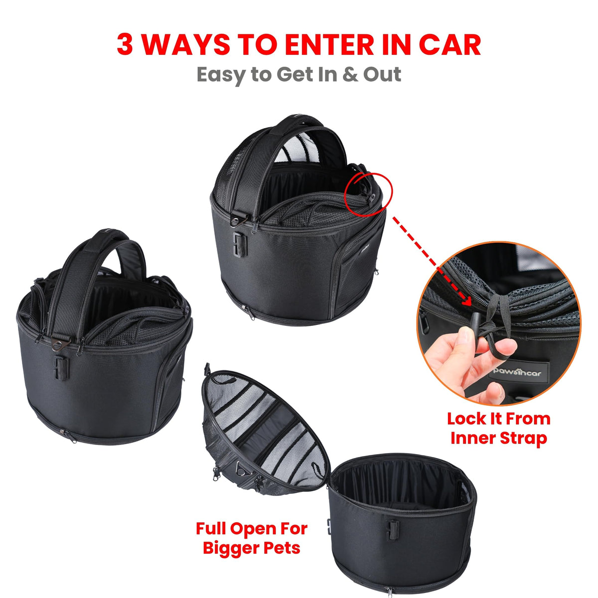 PawsInCar Crash-Tested 3-in-1 Portable Small Dog Car Seat, Cat Bed & Pet Carrier – CPS Certified for Crash Protection & Safe Travel