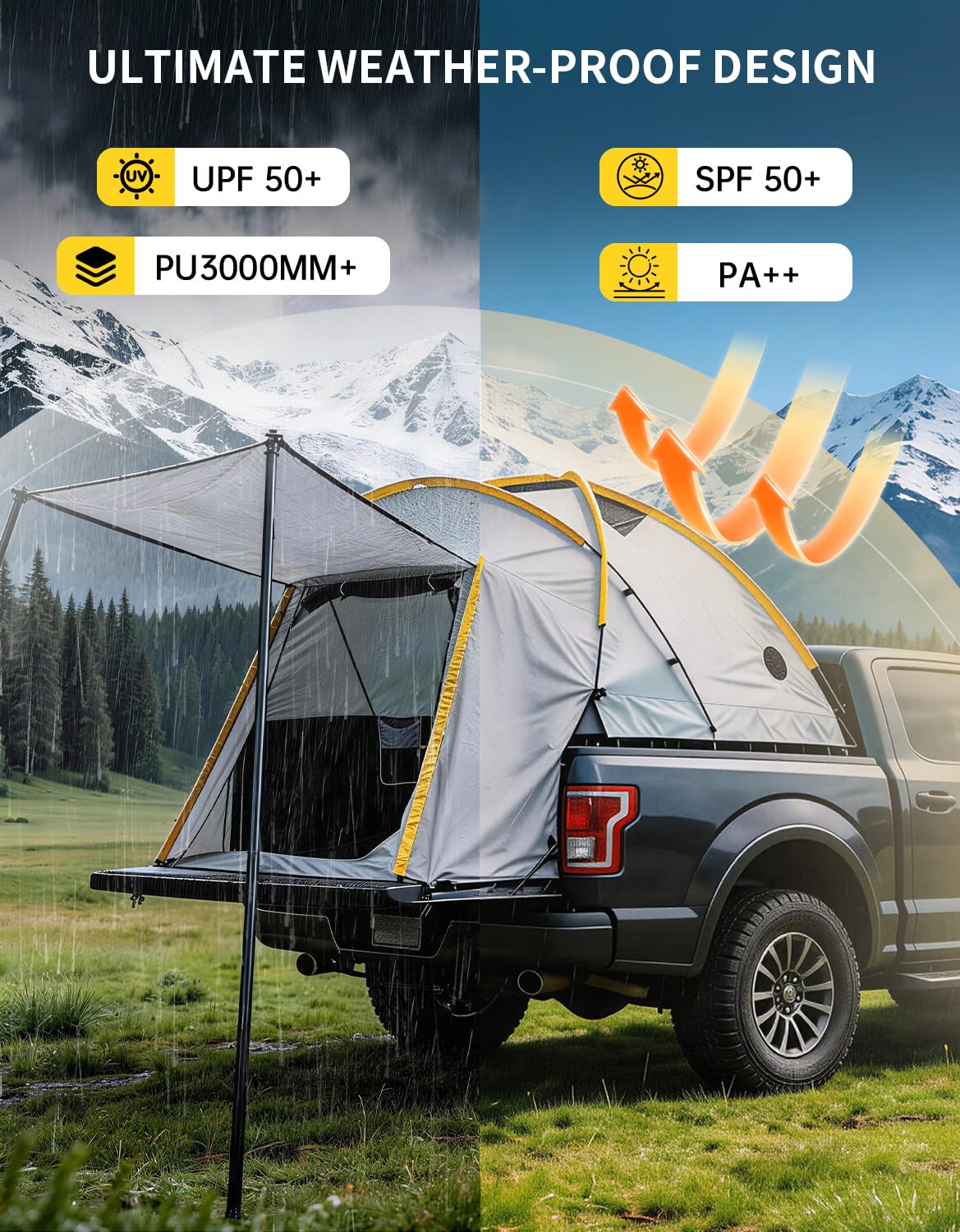 Truck Bed Tent with Awning Pickup Truck Tent for 8.2 ft Bed Waterproof PU3000 Oxford Camping Tent Portable Truck Camper for Chevy Silverado Ram GMC