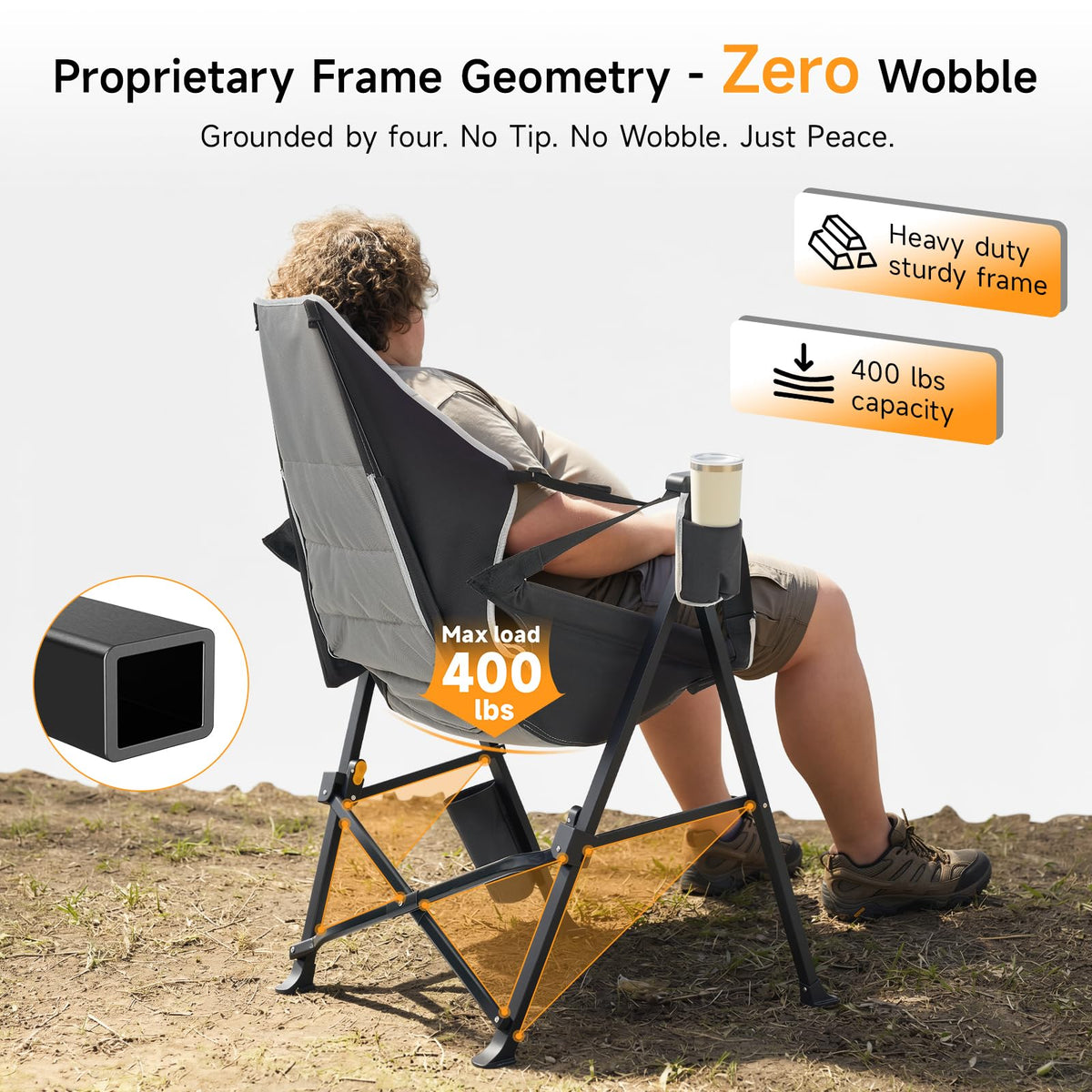 Hammock Camping Chair Set of 2 with Adjustable Backrest, 400lbs Heavy Duty Portable Swing Chair Outdoor with Headrest and Cup Holder, Foldable Camping Chair for Camping, Travelling, Patio, Lawn, Black