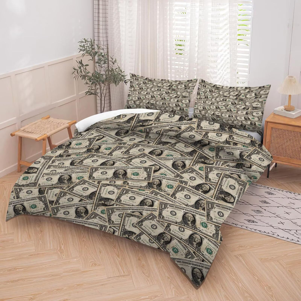 kxry Dollar Money Comforter Set for Boys Kids Ultra Soft Microfiber Quilt One Hundred Dollar Cash Money Bedding Sets King Size with 1 Comforter and 2 Pillowcases Home Decoration Duvet