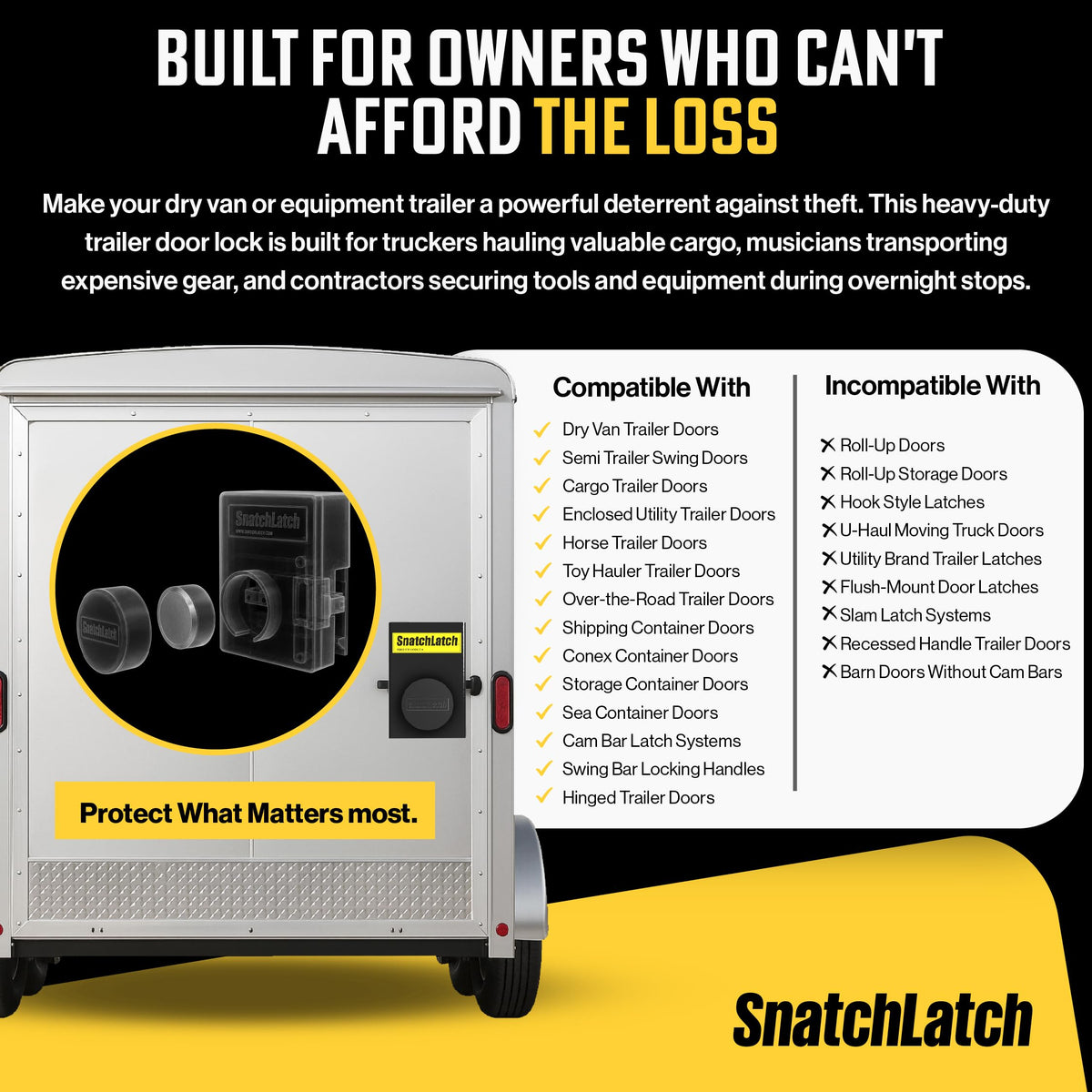 SnatchLatch Seal Guard Heavy Duty Trailer Lock – Hardened Steel Shroud for Dry Van Cam Bar Latches – Protects Trucking Security Seals from Tampering & Theft – Fits 18-Wheeler & Cargo Trailer Doors