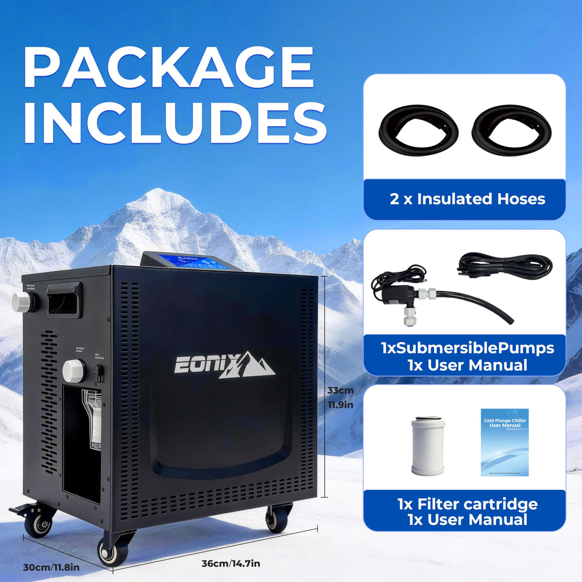 Upgrade 1/3 HP Cold Plunge Chiller,Ice Bath Water Chiller for Cold Plunge Tubs,42°F Cold Plunge Cooling System,Built-in Filter & Pump, Insulated Hoses,Remote Control,Ideal for Ice Bath Recovery