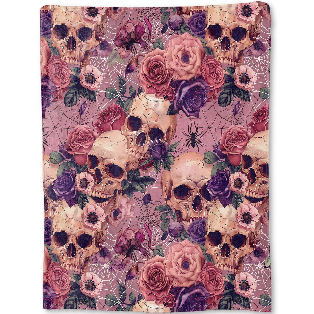 ainori Gothic Rose and Skull Flannel Blanket - Goth Floral Dark Pink Throw,Gifts for Girls Women, Ultra Soft & Warm,Lightweight, for Couch Bedroom Living Room Halloween Festive Goth Decor 50x60in