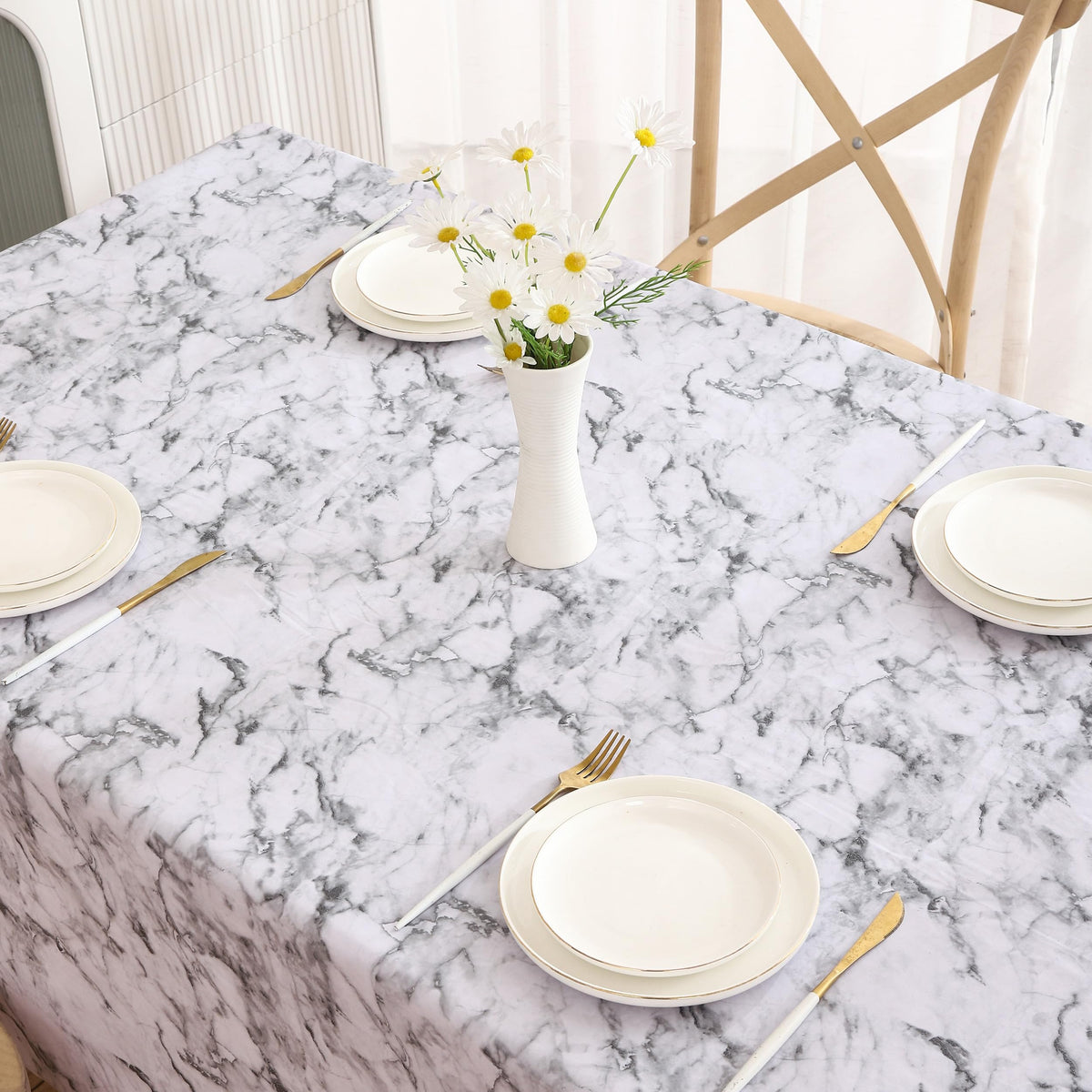 Walrus Heavy Duty Vinyl Tablecloth with Flannel Backing Waterproof Oil-Proof Plastic Table Cloth Stain-Resistant Wipeable Rectangle or Square Table Cover for Indoor and Outdoor (Marble, 54X54 Inch)