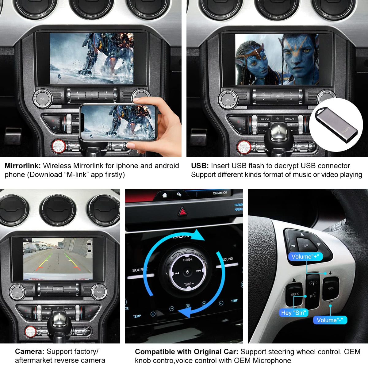 Road Top Wireless CarPlay Android Auto Retrofit Kit for Ford Sync 2 (2013–2015) with 8" Factory Screen, CarPlay Interface Decoder for F150 Explorer Escape Focus Edge Expedition Fiesta Flex