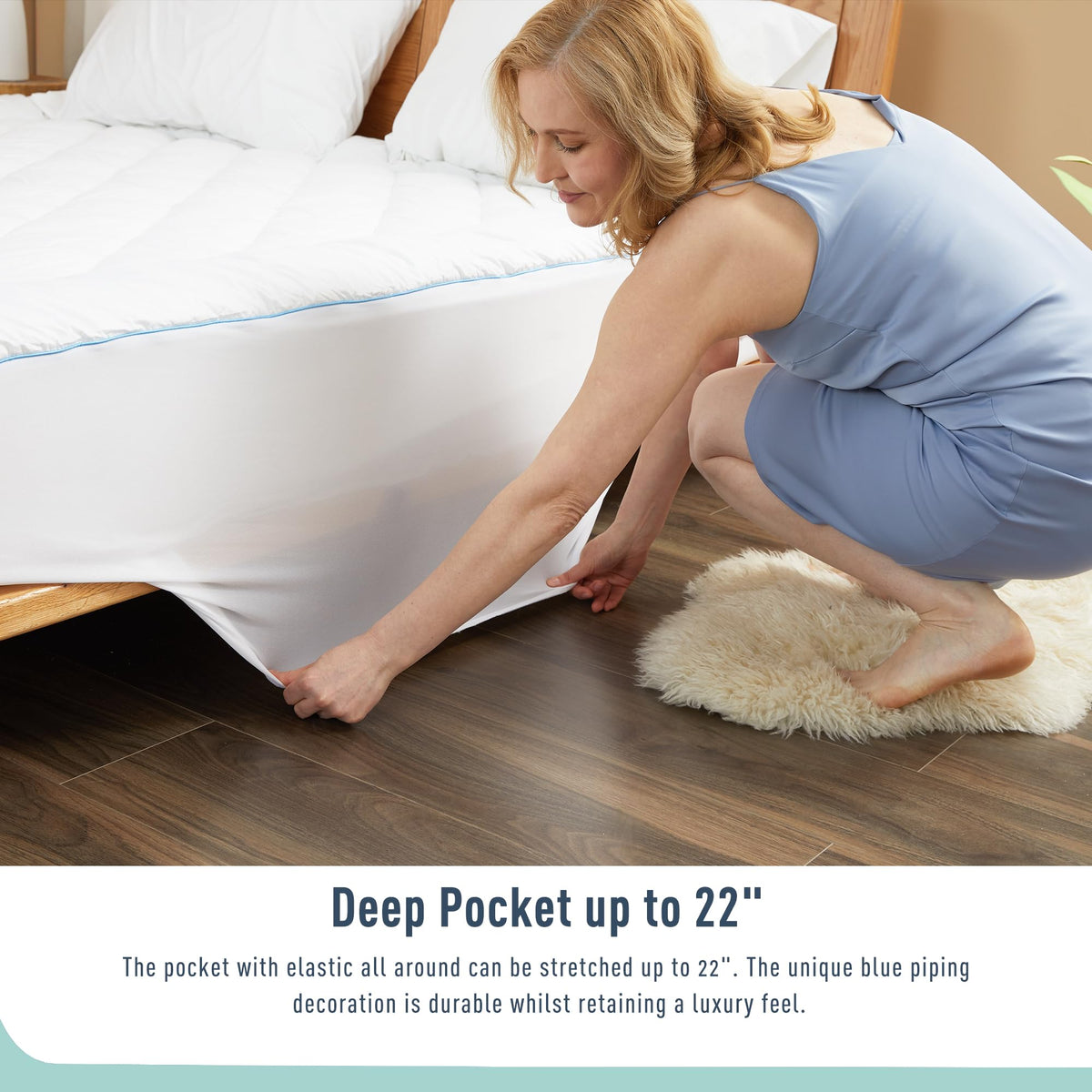 HOMTEC Queen Mattress Pad Cotton Mattress Pad Cover Quilted Mattress Cover 18-22" Deep Pocket Mattress Protector Queen Size Thin Down Alternative Filling Noiseless & Breathable