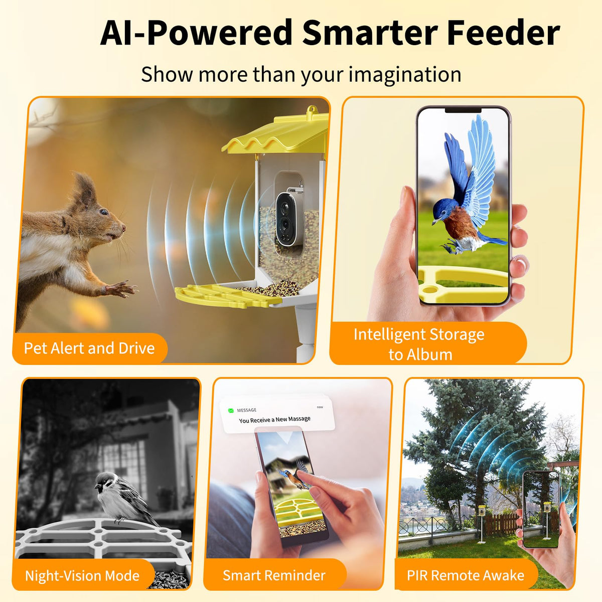 Garvee Smart Bird Feeder with 4K Camera & AI Recognition - Solar Powered, 2L Capacity, Night Vision, App Alerts, for Bird Watching, Squirrel Deterrent Function