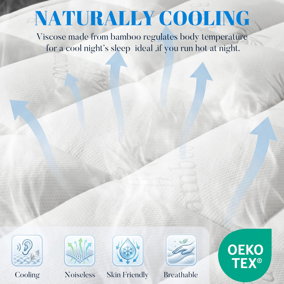 Ubauba 100% Waterproof Full Size Mattress Topper, Viscose Made from Bamboo Pillow Top Mattress Protector for Back Pain Relief, Breathable Cooling Mattress Pad for Hot Sleeper, 8-21 Inch Deep Pocket