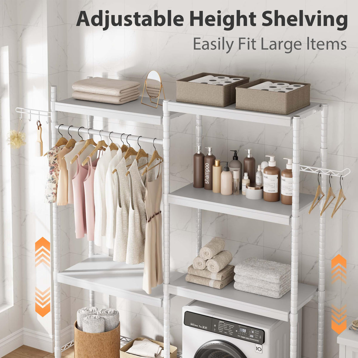 Garvee 30 in 5-Tier Over-The-Washer Shelf – Adjustable Height Laundry Organizer with Double-Layer Wood Shelves (100 LB Capacity), Space-Saving Storage for Bathroom, Laundry Room, Balcony (White)