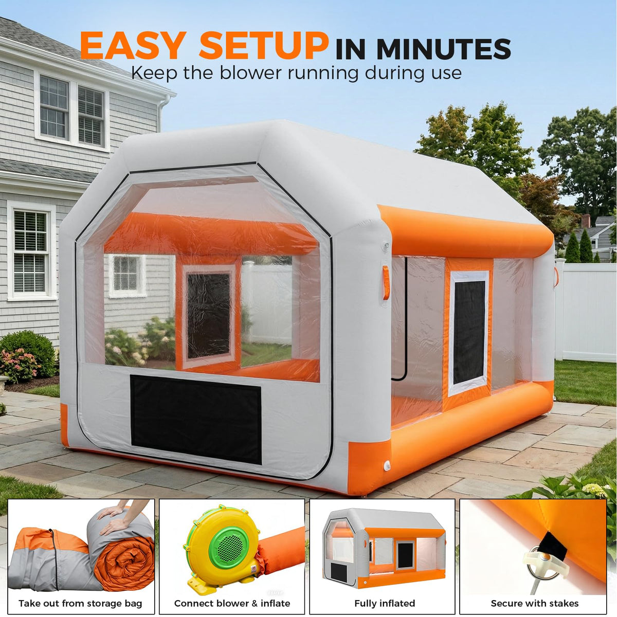 20x12x9ft Inflatable Paint Booth, Light Water-Resistant 210D Oxford Portable Spray Booth with 750W Blower, Professional Mobile Workshop for Car Parts, Furniture & Crafts, Dual Filtration