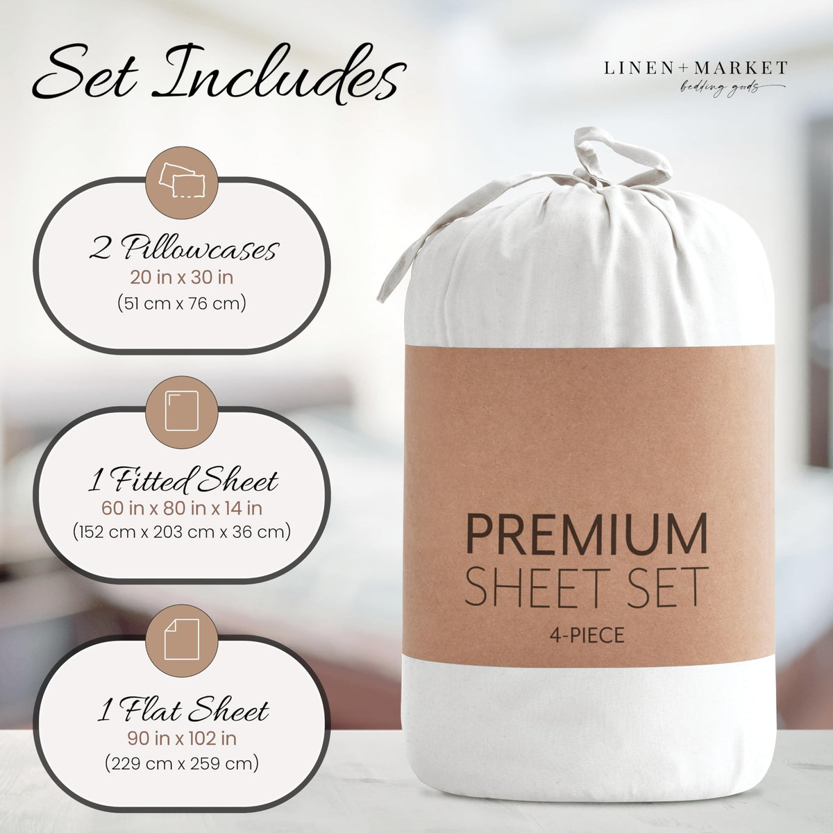 Linen Market Brushed Microfiber Queen Sheet Set 4 Piece – Oeko-TEX Certified Ultra Soft & Wrinkle-Free - 16" Deep Pocket Sheets - Easy Care Queen Size - White
