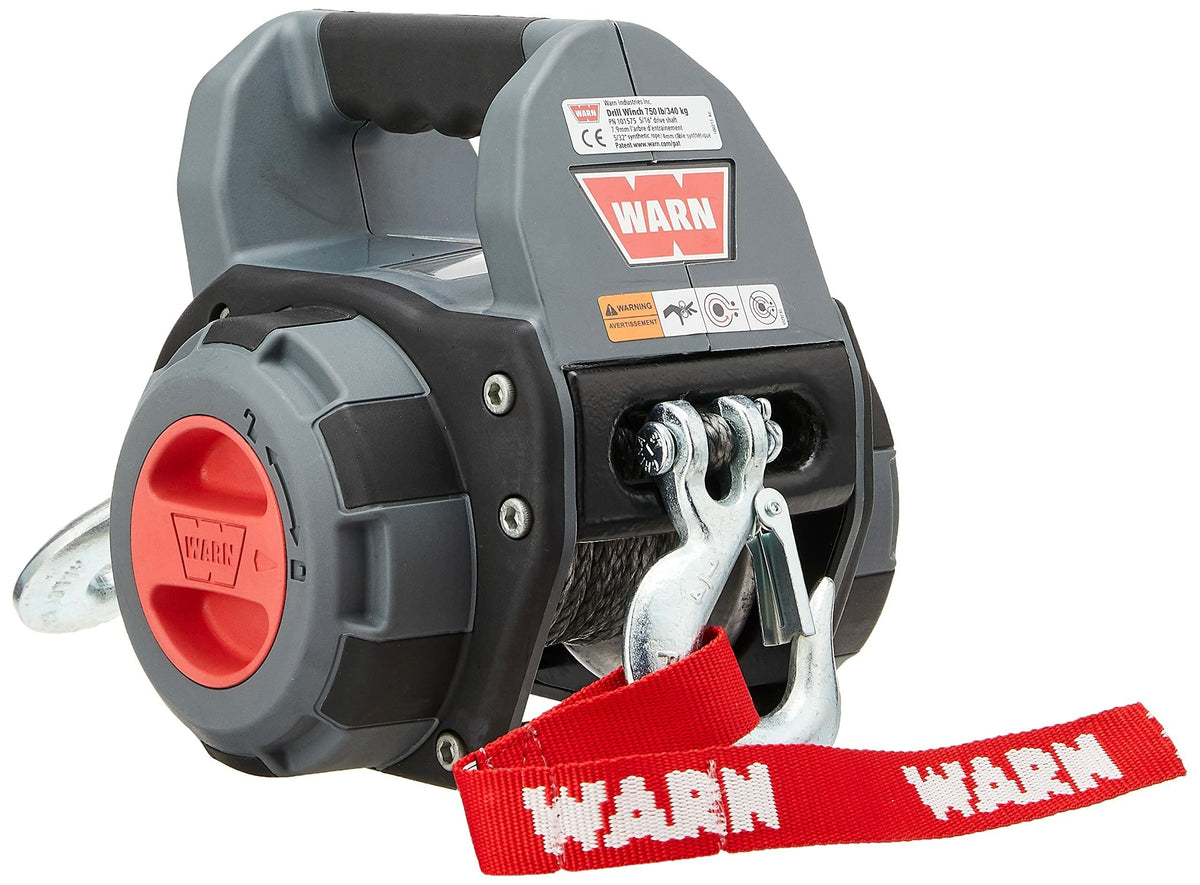 WARN Drill Winch – 750 lb Portable Pulling Winch with Synthetic Rope | Drill-Powered Operation | Lightweight, Compact Design with Hook & Controls | Ideal for Trailers, ATVs, UTVs.
