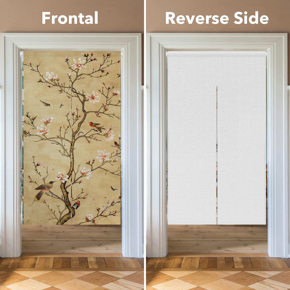 Leowefowa Long Japanese Noren Doorway Curtain Window Treatment Chinese Traditional Printing Door Curtain Tapestry Panel for Room Privacy Divider Home Kitchen Decor (Brown, Blossom), 33.5"x 70.9"