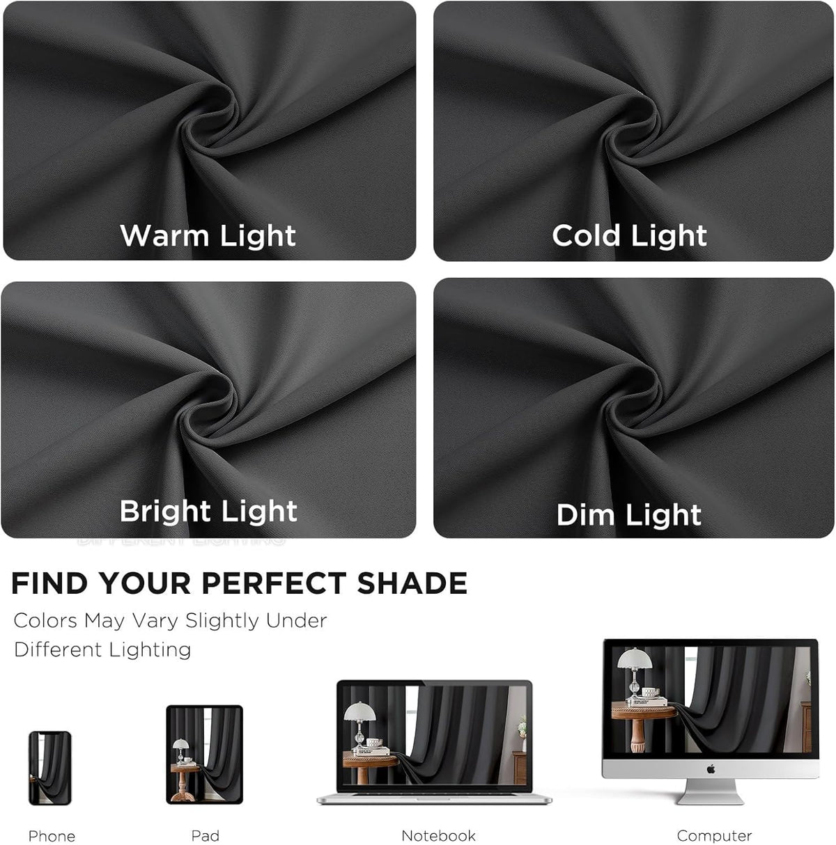 Joydeco 96 Inch Blackout Curtains for Bedroom, Black Out Curtains 96 inch Long, Room Darkening Thermal Insulated Drapes 2 Panels Set, Dark Grey Curtains for Living Room