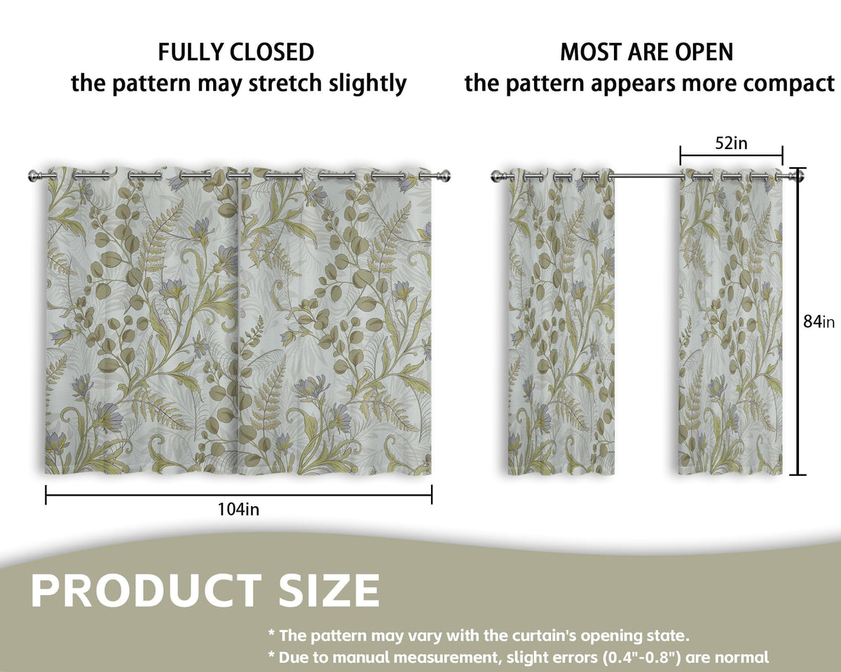 soeeao Sage Green Vintage Botanical Blackout Curtains Patterned Plant Leaf Window Drapes for Bedroom Living Room, 84 inch Length 2 Panels Set, 52x84 inch