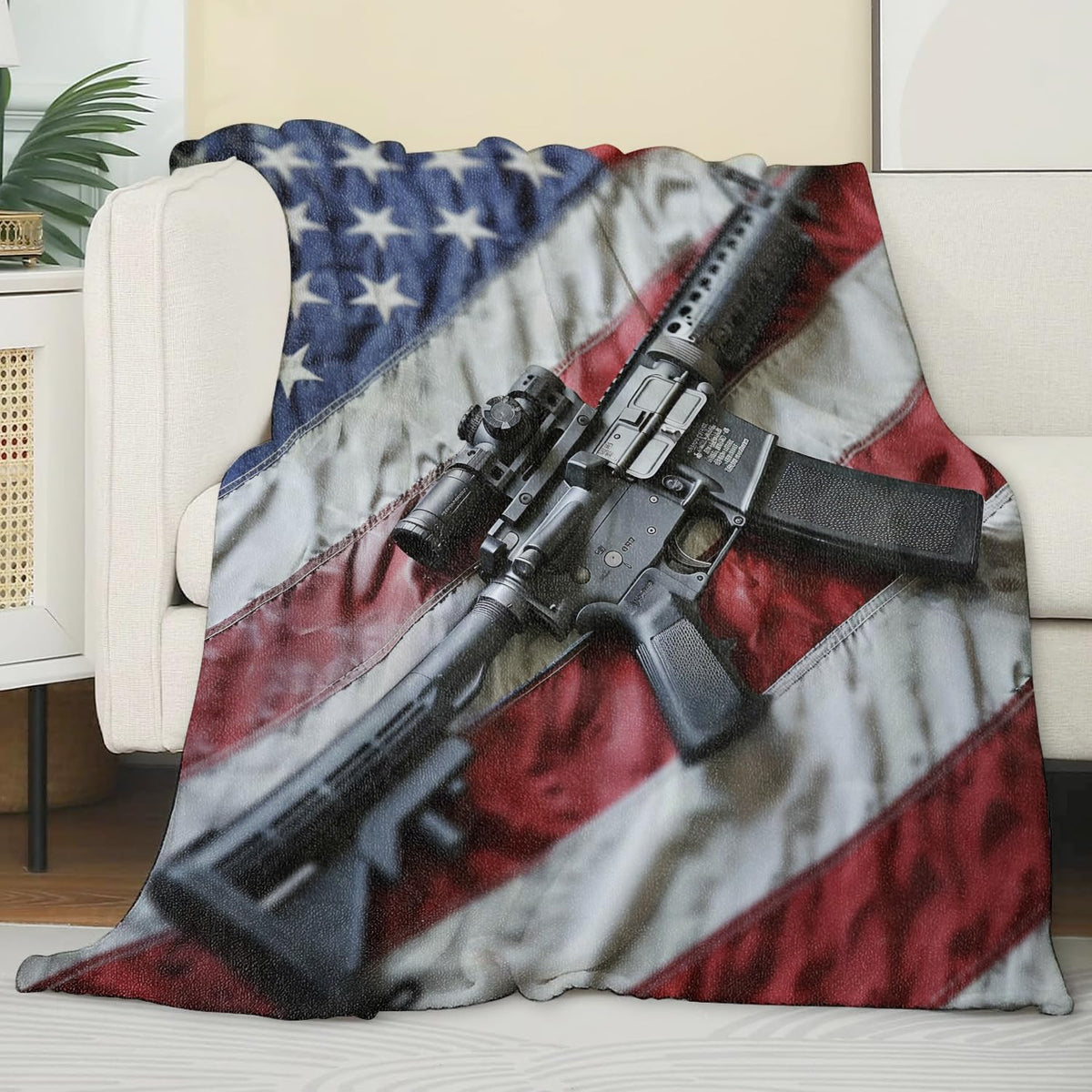 Zeleda Patriotic Blanket for Couch,Bed,Sofa,Soft Cozy Throw for All Season Gun and American Flag Blankets Home Decor Gifts,Flannel Plush Lightweight Comfort Throws for Adults 50×60inch