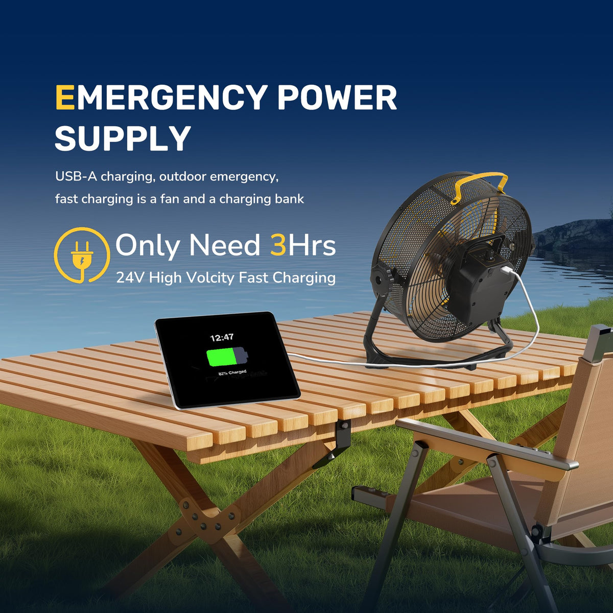 Orison 12" Portable Battery Operated Floor Fan, High-Velocity Floor Fan,Cordless Fan for Camping, Travel, Tents, Hurricanes