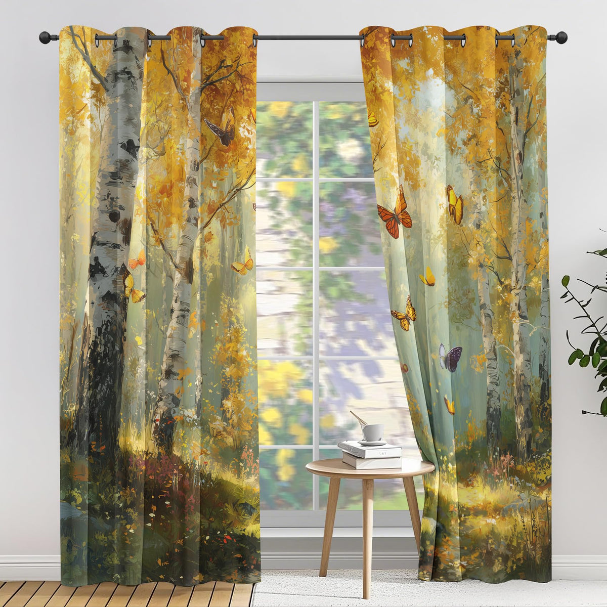 Fall Forest Curtains for Living Room 63 Inch Length Birch Tree Blackout Curtains for Bedroom, Autumn Landscape Drapes Thermal Insulated Room Darkening Grommet Window Treatments 2 Panels