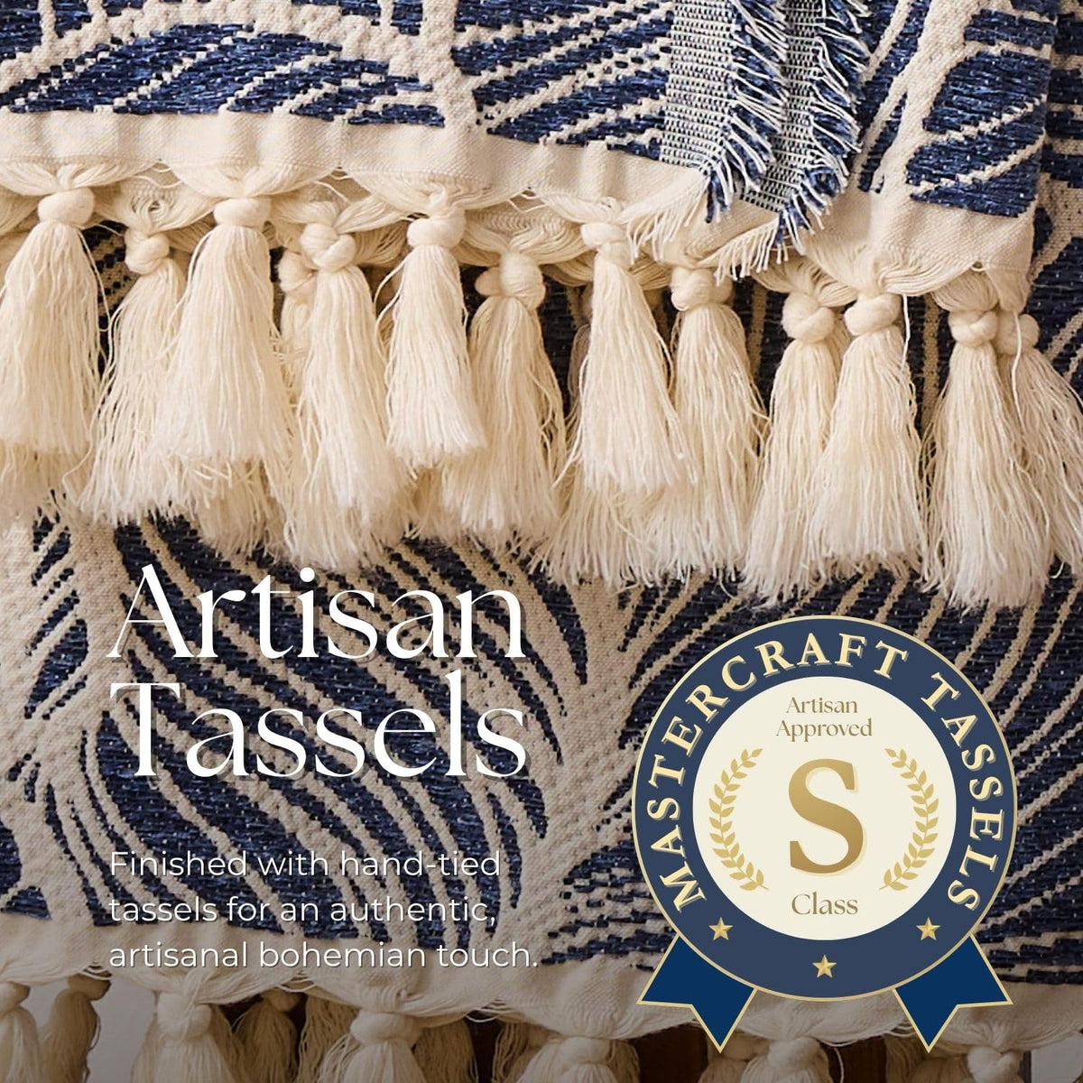 DOWN HOME Chenille Cotton Throw Blanket for Couch, Lightweight Boho Blanket for Bed Sofa Chair Living Room Outdoor Soft Woven Decorative Blanket with Tassel Gift Navy Leaves 55"x60"